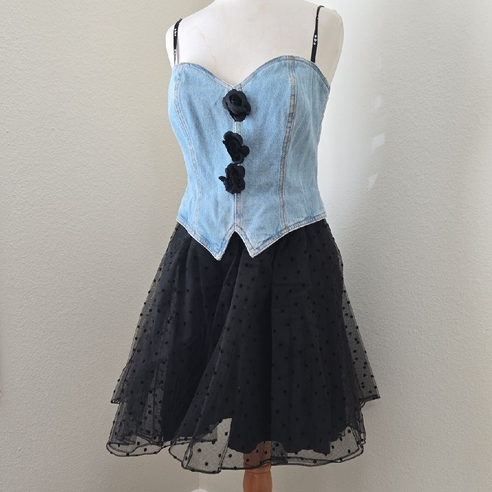 a.b.s. Vintage Denim Corset‎ Dress with Black Tulle Skirt 12